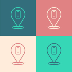 Pop art line Phone repair service icon isolated on color background. Adjusting, service, setting, maintenance, repair, fixing. Vector.