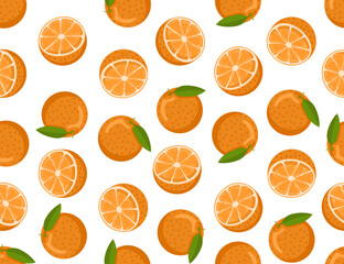 Orange fruit seamless pattern. Whole and cut in half.