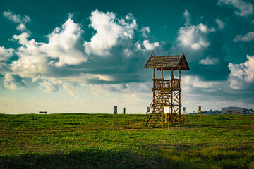 The Bamboo Made Bay Watch Tower Near The Sea Shore