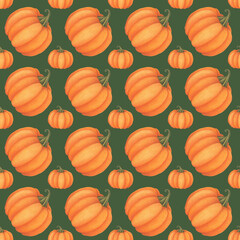 seamless pattern of detailed pumpkin on a dark. organic food, farmers market