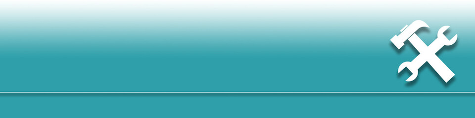 Breiter Hintergrund oder Banner mit einem blauen Farbverlauf und dem Symbol eines Hammers und Schraubenschlüssel