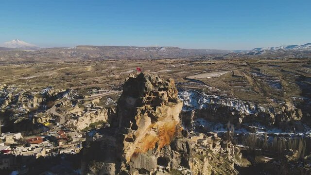 Ortahisar, a small town in urgup district of Nevsehir Province, Cappadocia, Turkey. High quality FullHD footage