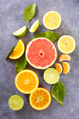 Fototapeta na wymiar various of citrus fruit and leaf