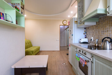 Entrance hall combined with the kitchen, view from the kitchen side