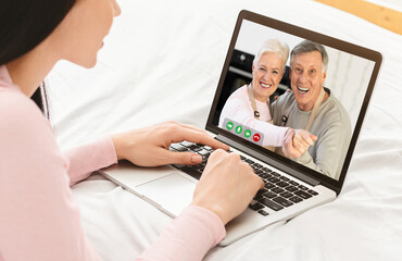 Happy moments with family, gadgets and modern communication, relationships with parents at distance