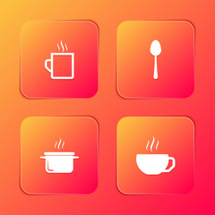 Set Coffee cup, Spoon, Cooking pot and icon. Vector.