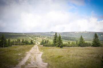 Amazing czech nature in our mountain Krkonose. Wonderful highland scenery with huge cliff. Trees...
