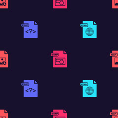 Set HTML file document, PHP, BMP and GIF on seamless pattern. Vector.