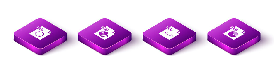 Set Isometric GIF file document, MP3, XML and PPT icon. Vector.