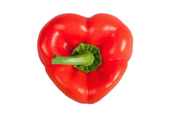 heart shape red paprika isolated on white background.
