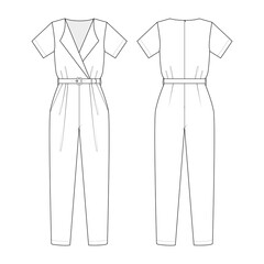 Fashiontechnical drawing of women's wrap jumpsuit