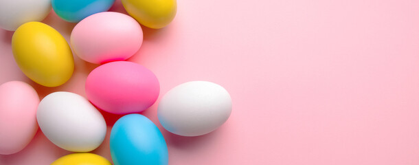 color eggs for holiday easter, panoramic mock-up image