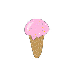 Ice cream with a waffle tube on a white background with pink icing. Vector illustration.