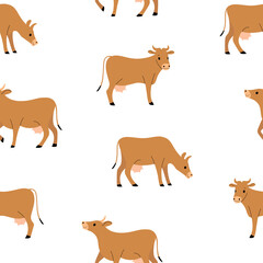 Simple seamless trendy animal pattern with cow. Cartoon illustration.