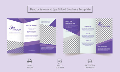 Spa Salon trifold brochure, flyer template. Spa Trifold Brochure. Brochure Layout Template. Easy Customization.