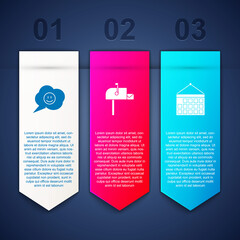 Set Speech bubble with smile face, Open mail box and Calendar. Business infographic template. Vector.