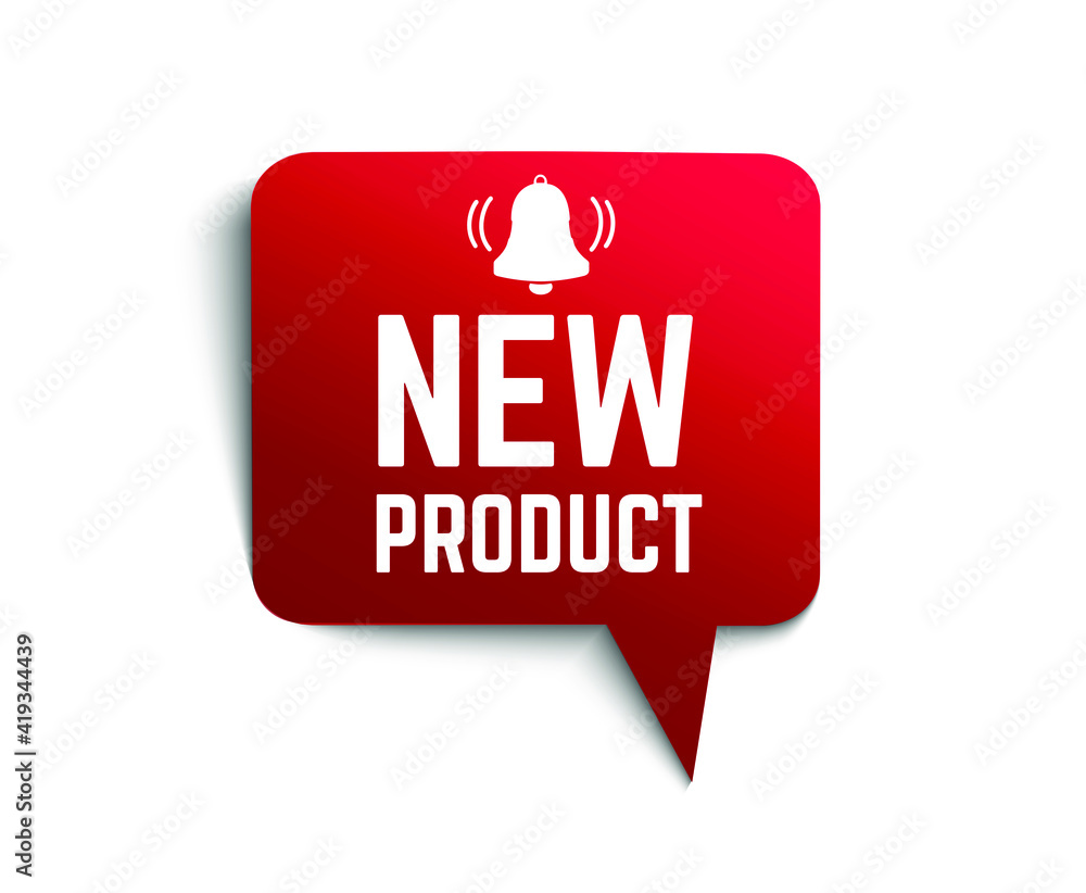 Poster red vector illustration isolated paper bubble new product with bell. this element is well adapted fo