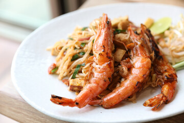 Thai food pad thai local food fried noodle with shrimp