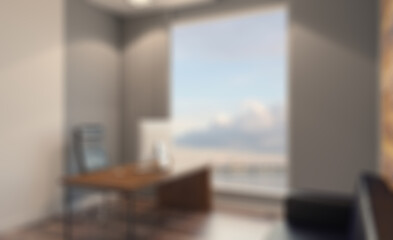 Bokeh blurred phototography.  Modern office Cabinet.  3D rendering.   Meeting room