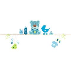 Blauer Teddy & Babysymbole Junge Gerade Blau