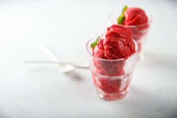 Delicious homemade raspberry sorbet or ice cream