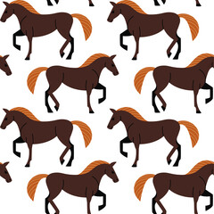 Cartoon happy horse - seamless trendy pattern with animal. Contour vector illustration for prints, clothing, packaging and postcards.