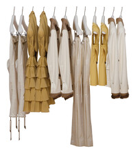 Elegant and trendy clothes for women hanging.