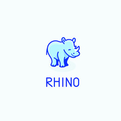 Vector logo design template - cartoon happy rhino. Contour vector illustration for logo,  emblem, badge, insignia.