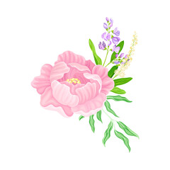 Purple Lush Peony Flower Arranged with Garden Flora Vector Illustration