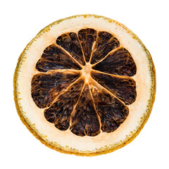 desiccated citrus slice on white background