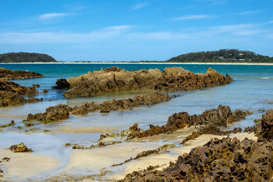Rocks in the intertidal zone near Candlagan Creek, Broulee Beach, NSW, Australia