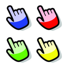 Colorful hand cursor set on white