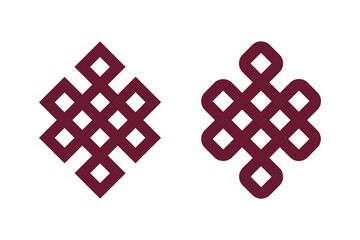 Tibetan endless knot - Shrivatsa. Tibet Buddhism sacral symbol isolated on white background. Vector illustration