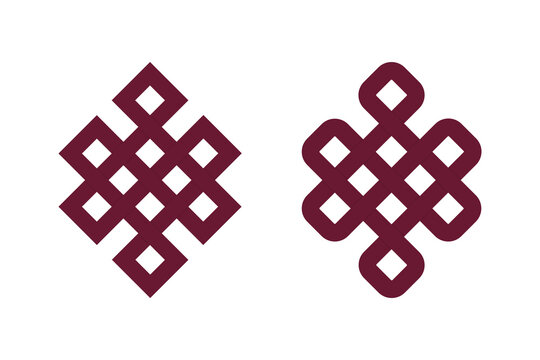 Tibetan Endless Knot - Shrivatsa. Tibet Buddhism Sacral Symbol Isolated On White Background. Vector Illustration
