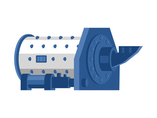 Ball mill, color image in flat style. Industrial concept, mining and processing industry. Vector illustration