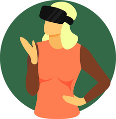 A faceless woman with isometric virtual reality headset. Vector flat design illustration. Model girl with white hair blondie wearing VR glasess icon for web site or logo for VR device