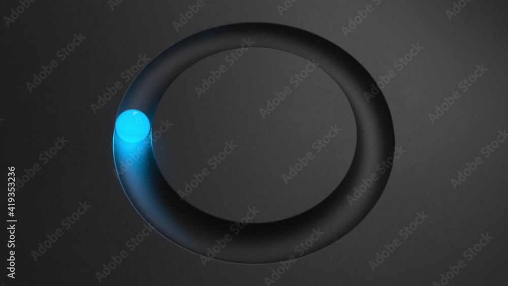 Poster glowing blue ball rolling in circular gutter animation. minimal cycled motion with illuminated spher