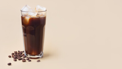 cold iced coffee on a beige background, minimalism, summer drink