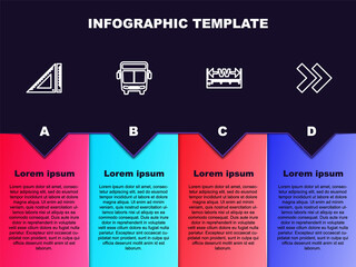 Set line Triangular ruler, Bus, Measuring height and length and Arrow. Business infographic template. Vector.