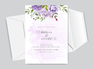 wedding invitation card template with beautiful floral hand drawn