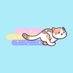 Cute Cat Smile Running with Rainbow dash and Stars