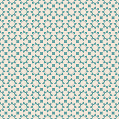 Retro geometric pattern in repeat. Fabric print. Seamless background, mosaic ornament, vintage style. Design for prints on fabrics, textile, covers, paper, wallpaper, interior, patchwork, wrapping.
