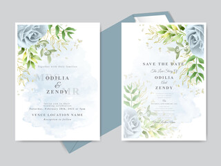 wedding invitation card template with beautiful floral hand drawn