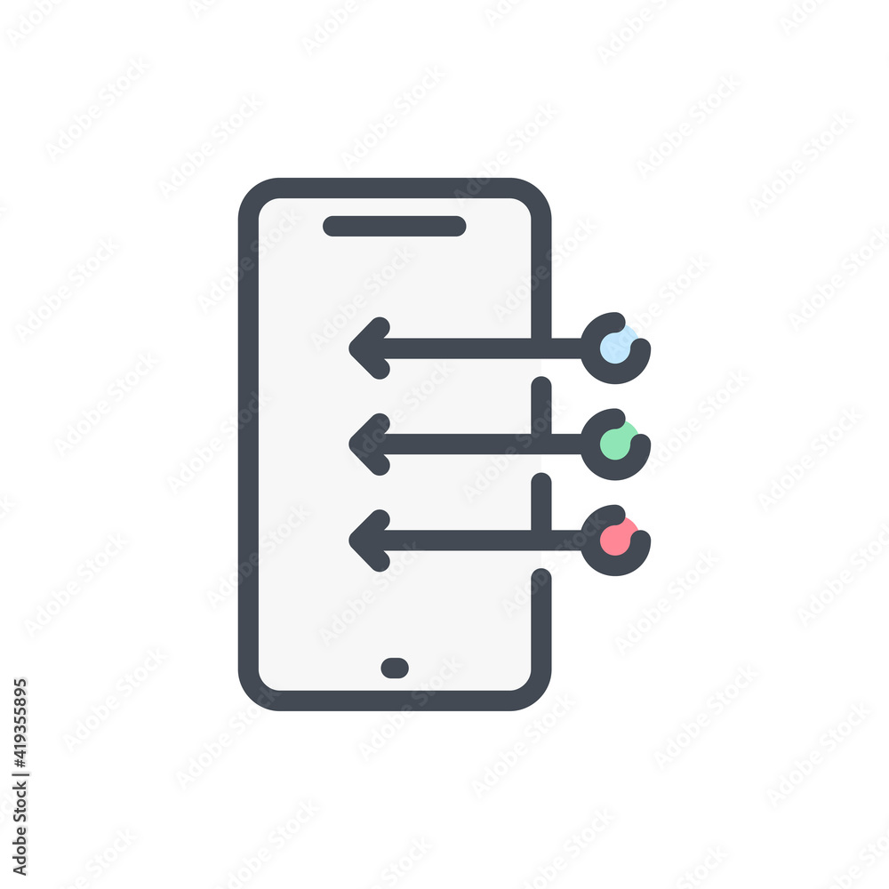 Poster mobile phone application installation color line icon. smartphone with additional component vector o