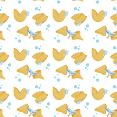 Fototapeta premium Seamless pattern with traditional Chinese fortune cookies. Design element, print, print on fabric, label.