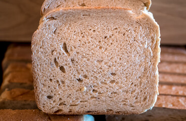 Closeup pile of wheat bread for breakfast