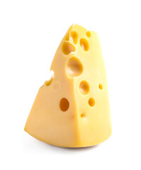 Piece of cheese with holes isolated on white