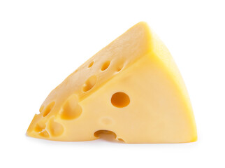 Piece of cheese with holes isolated on white
