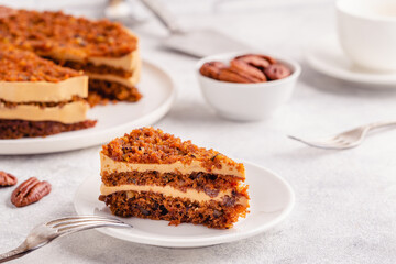 Vegan homemade carrot cake with pecans.