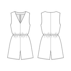 Fashion technical drawing of homewear short  sleeveless jumpsuit for women